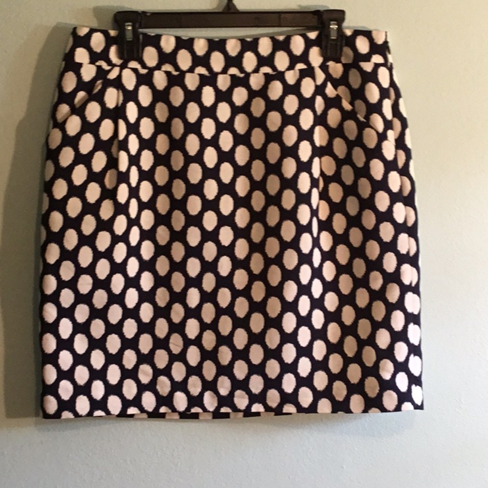 LOFT Navy and White Polka Dot Skirt